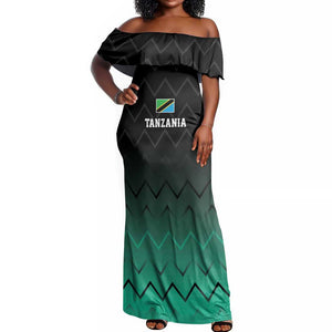 Custom Football African Tanzania Off Shoulder Maxi Dress Retro 2023-24 Tanzania History - African Pride