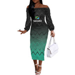 Custom Football African Tanzania Off The Shoulder Long Sleeve Dress Retro 2023-24 Tanzania History - African Pride