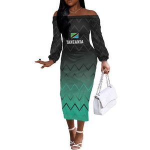 Custom Football African Tanzania Off The Shoulder Long Sleeve Dress Retro 2023-24 Tanzania History - African Pride