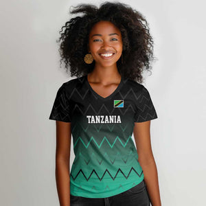 Custom Football African Tanzania Women V-Neck T-Shirt Retro 2023-24 Tanzania History - African Pride