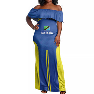 Custom Football African Tanzania Off Shoulder Maxi Dress Taifa Stars Go Champion - African Pride