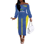 Custom Football African Tanzania Off The Shoulder Long Sleeve Dress Taifa Stars Go Champion - African Pride