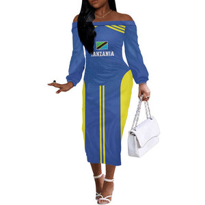 Custom Football African Tanzania Off The Shoulder Long Sleeve Dress Taifa Stars Go Champion - African Pride