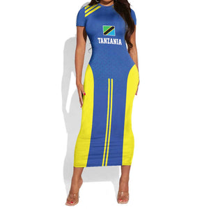 Custom Football African Tanzania Short Sleeve Bodycon Dress Taifa Stars Go Champion - African Pride