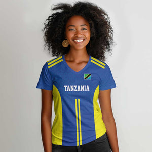 Custom Football African Tanzania Women V-Neck T-Shirt Taifa Stars Go Champion - African Pride