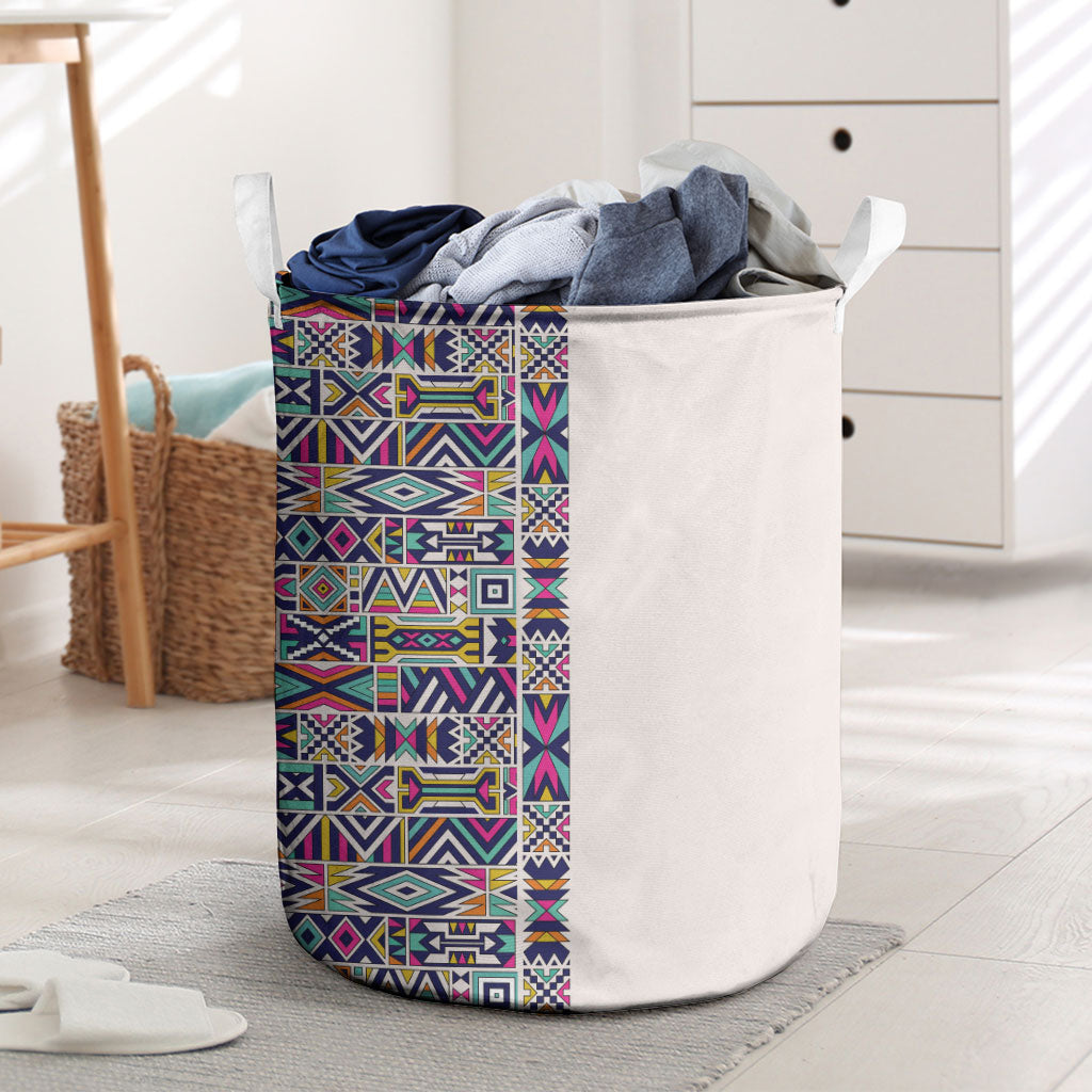 African Ndebele Art Patterns Laundry Basket Beige Half Style