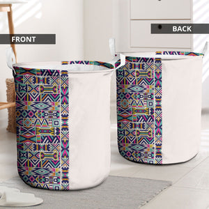 African Ndebele Art Patterns Laundry Basket Beige Half Style