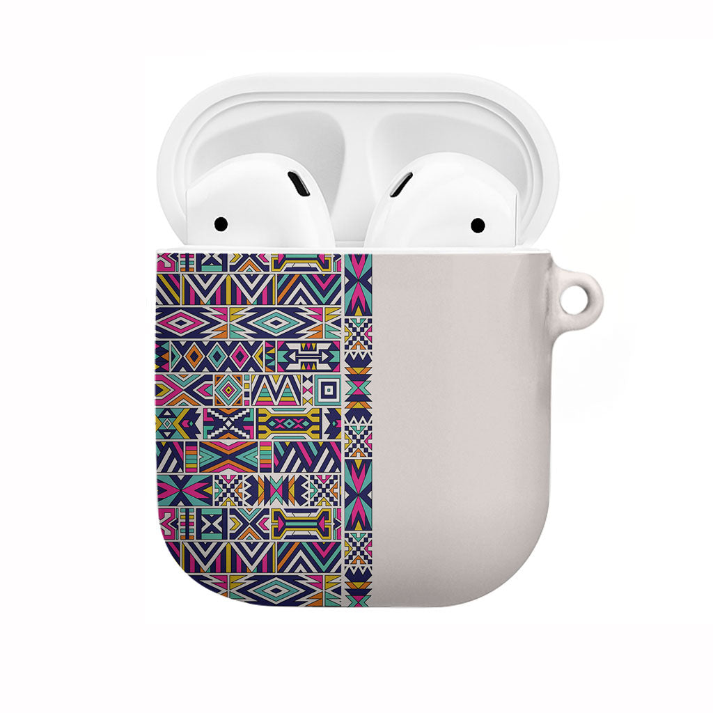 African Ndebele Art Patterns AirPods Case Beige Half Style