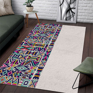 African Ndebele Art Patterns Area Rug Beige Half Style
