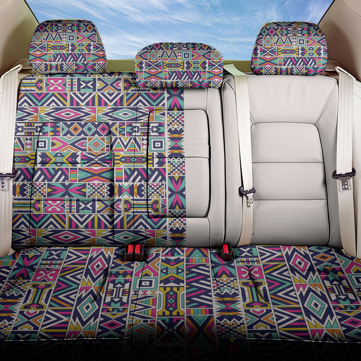 African Ndebele Art Patterns Back Car Seat Cover Beige Half Style