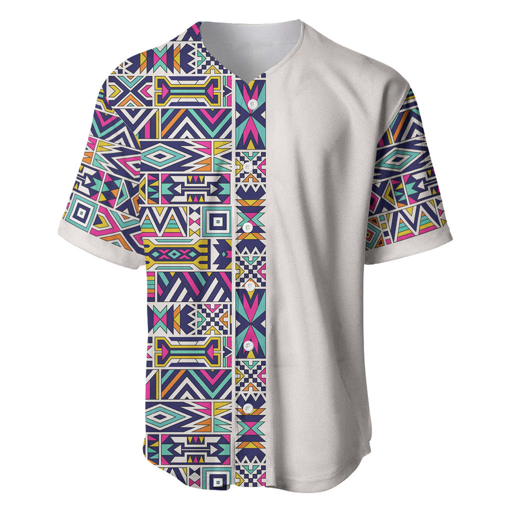 African Ndebele Art Patterns Baseball Jersey Beige Half Style