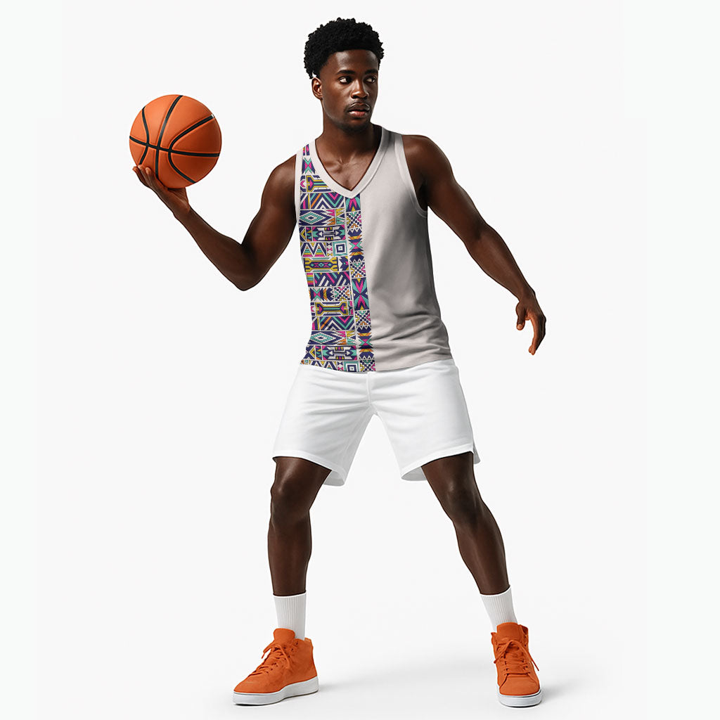 African Ndebele Art Patterns Basketball Jersey Beige Half Style