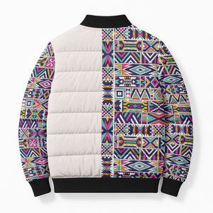 African Ndebele Art Patterns Bomber Puffer Jacket Beige Half Style