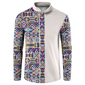 African Ndebele Art Patterns Button Sweatshirt Beige Half Style