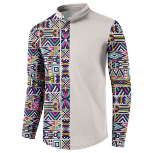 African Ndebele Art Patterns Button Sweatshirt Beige Half Style