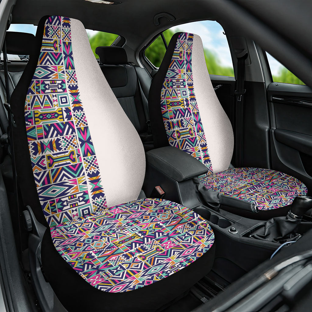 African Ndebele Art Patterns Car Seat Cover Beige Half Style