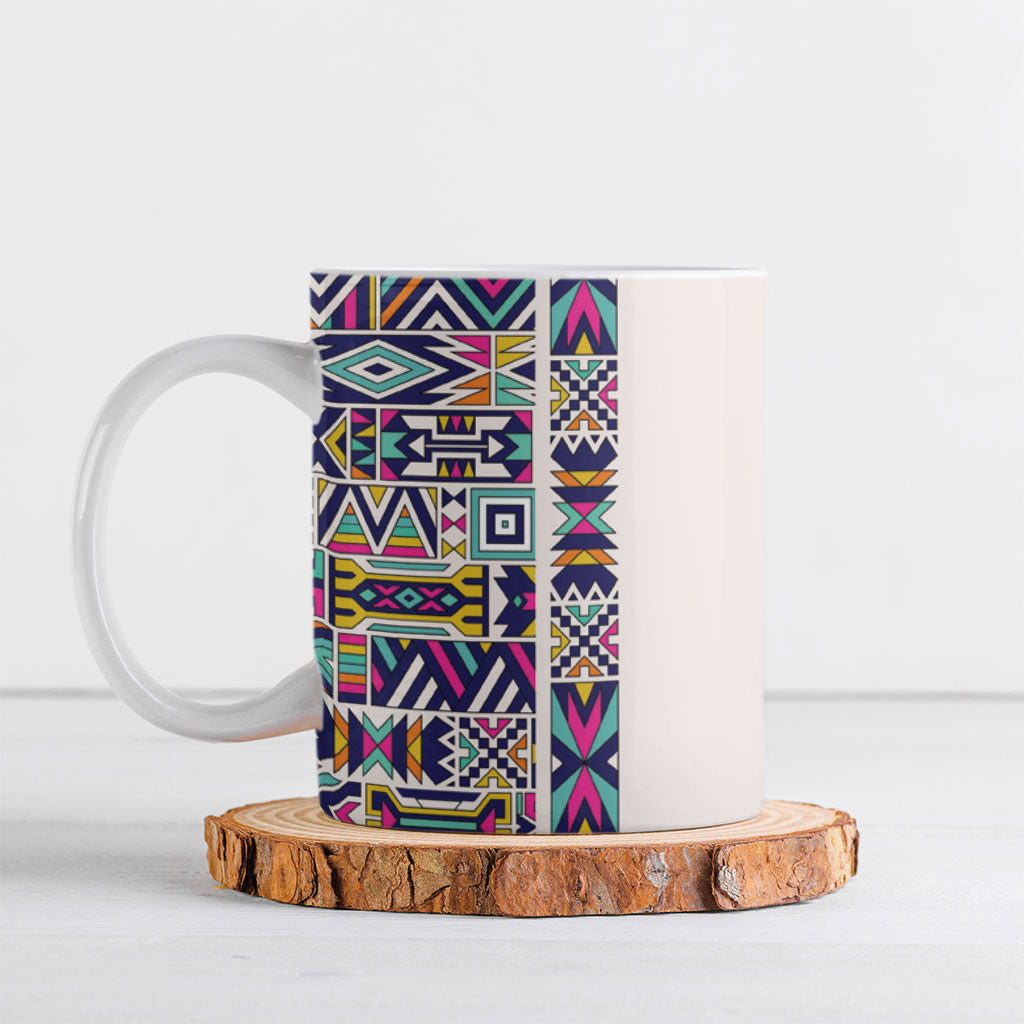 African Ndebele Art Patterns Ceramic Mug Beige Half Style