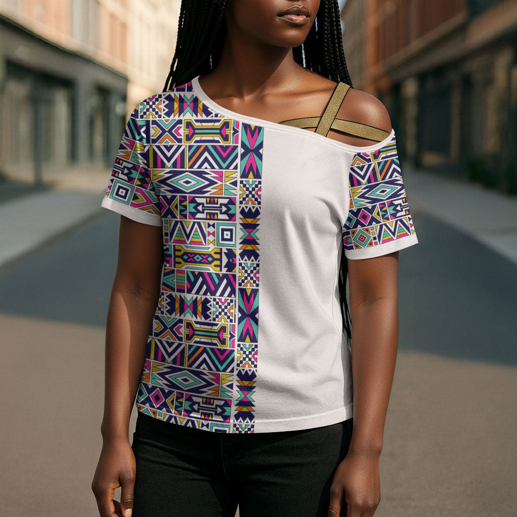 African Ndebele Art Patterns Cross Shoulder Shirt Beige Half Style