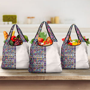African Ndebele Art Patterns Grocery Bag Beige Half Style