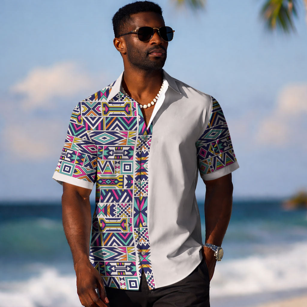 African Ndebele Art Patterns Hawaiian Shirt Beige Half Style
