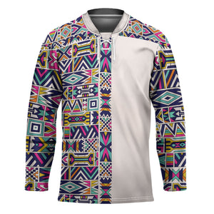 African Ndebele Art Patterns Hockey Jersey Beige Half Style