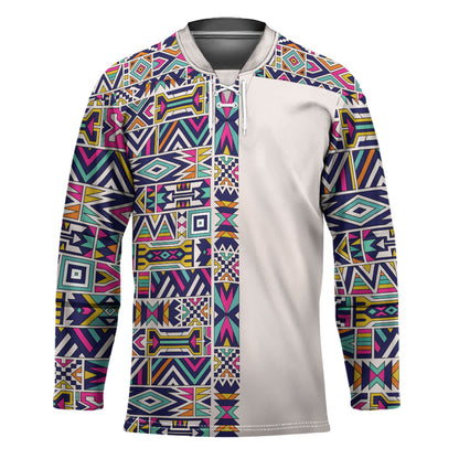 African Ndebele Art Patterns Hockey Jersey Beige Half Style