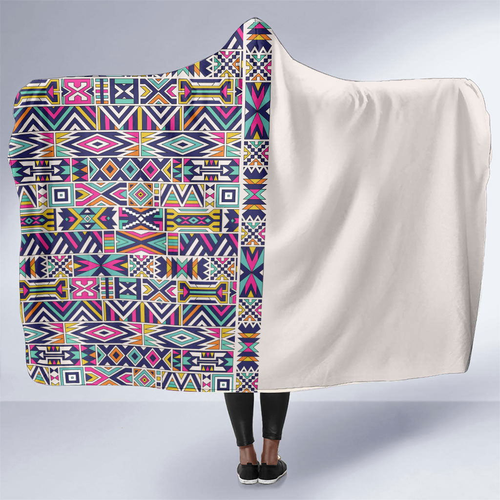 African Ndebele Art Patterns Hooded Blanket Beige Half Style