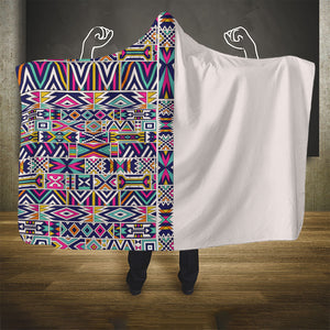 African Ndebele Art Patterns Hooded Blanket Beige Half Style