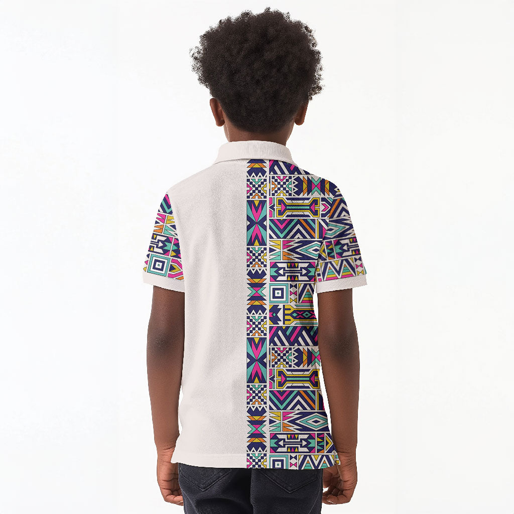 African Ndebele Art Patterns Kid Polo Shirt Beige Half Style