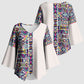 African Ndebele Art Patterns Kimono Sleeve Blouse Beige Half Style