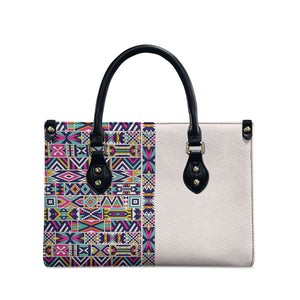 African Ndebele Art Patterns Leather Bag Beige Half Style