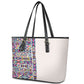 African Ndebele Art Patterns Leather Tote Bag Beige Half Style