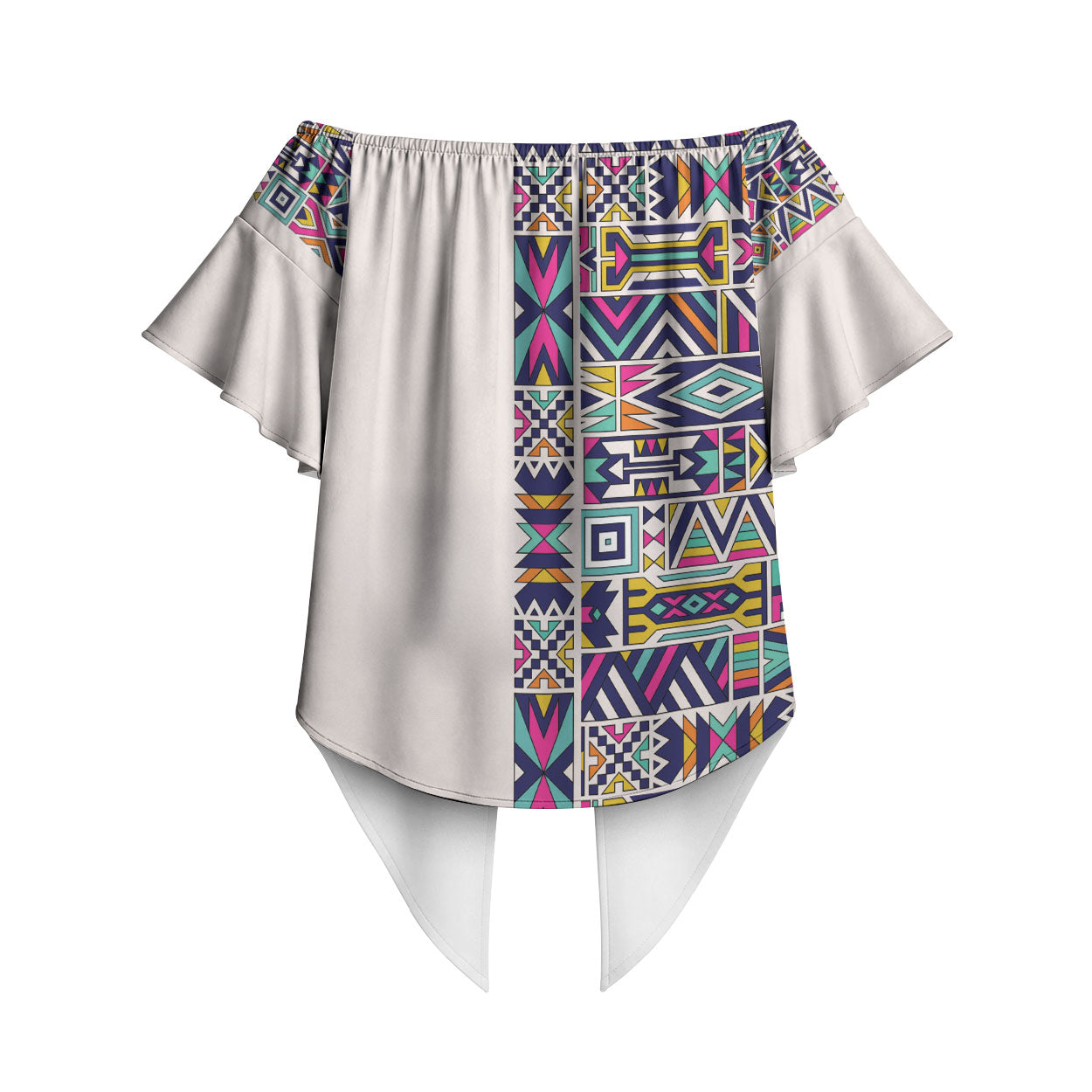 African Ndebele Art Patterns Off Shoulder Wrap Waist Top Beige Half Style