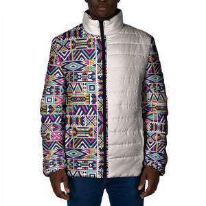 African Ndebele Art Patterns Padded Jacket Beige Half Style