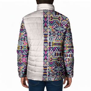African Ndebele Art Patterns Padded Jacket Beige Half Style