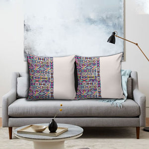 African Ndebele Art Patterns Pillow Cover Beige Half Style