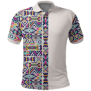 African Ndebele Art Patterns Polo Shirt Beige Half Style