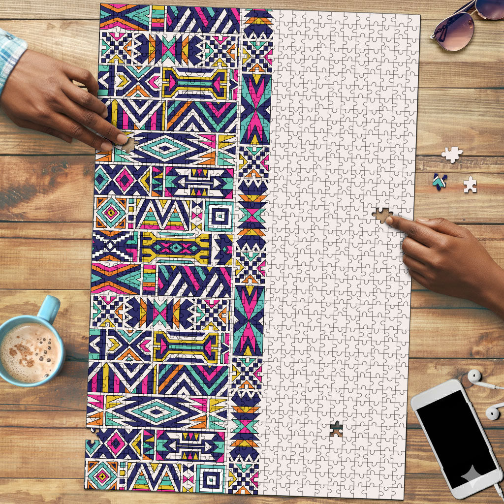 African Ndebele Art Patterns Puzzle Beige Half Style