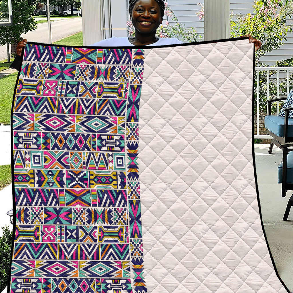 African Ndebele Art Patterns Quilt Beige Half Style