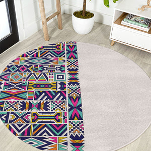 African Ndebele Art Patterns Round Carpet Beige Half Style
