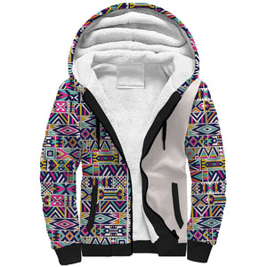 African Ndebele Art Patterns Sherpa Hoodie Beige Half Style