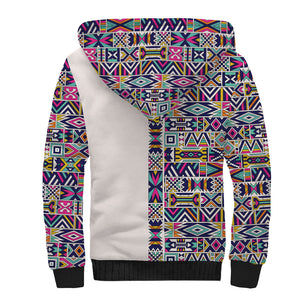 African Ndebele Art Patterns Sherpa Hoodie Beige Half Style