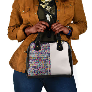 African Ndebele Art Patterns Shoulder Handbag Beige Half Style