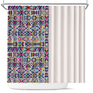 African Ndebele Art Patterns Shower Curtain Beige Half Style