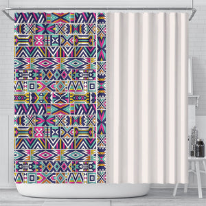 African Ndebele Art Patterns Shower Curtain Beige Half Style