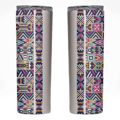 African Ndebele Art Patterns Skinny Tumbler Beige Half Style