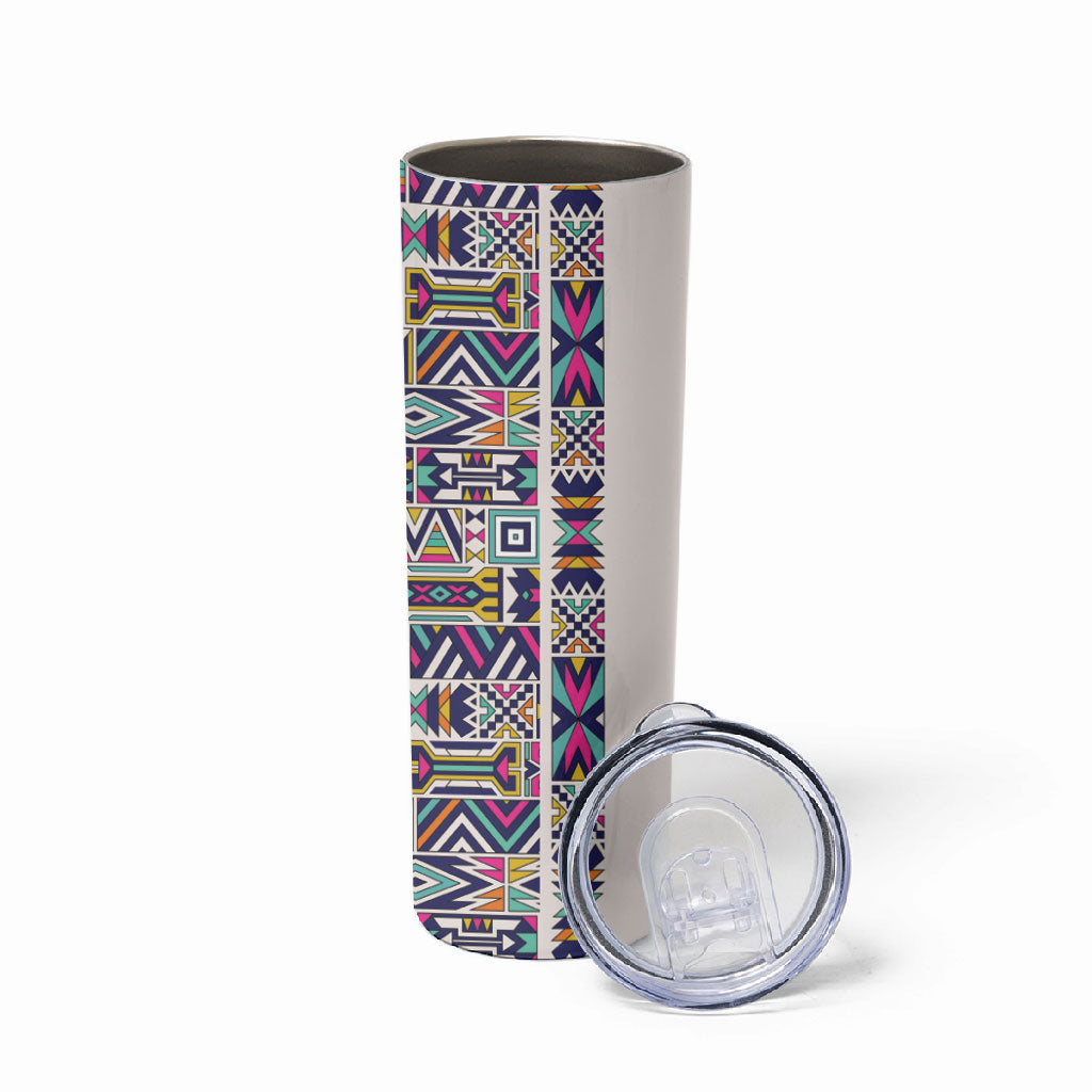 African Ndebele Art Patterns Skinny Tumbler Beige Half Style