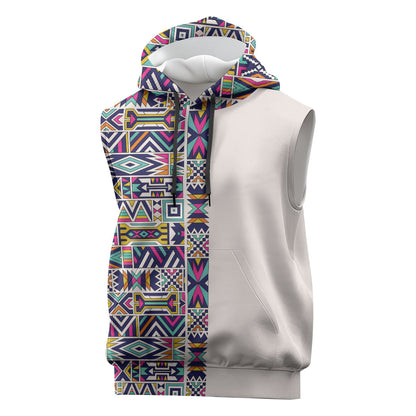 African Ndebele Art Patterns Sleeveless Hoodie Beige Half Style
