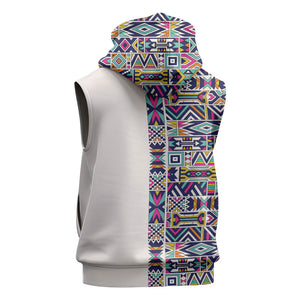 African Ndebele Art Patterns Sleeveless Hoodie Beige Half Style