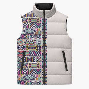 African Ndebele Art Patterns Sleeveless Puffer Jacket Beige Half Style